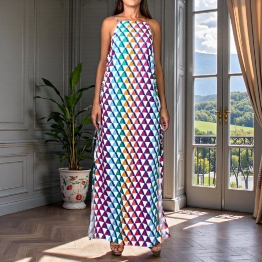 EMMA PAKE FIORELLA MULTI-COLOR PYRAMID PRINT MAXI DRESS